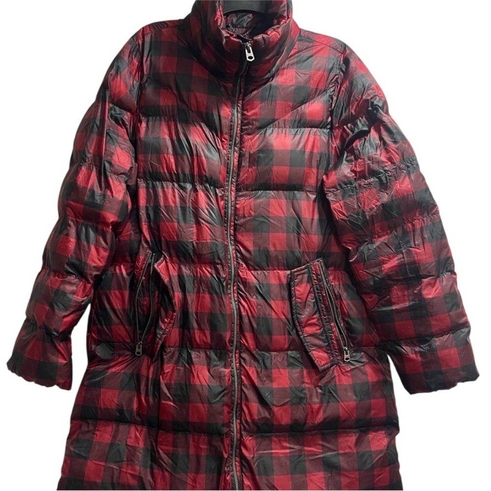 Lucky Women's Red and Black Checkered Puffer Coat